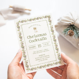 Rustic Botanical Green Christmas Party Invitation Inbjudningar