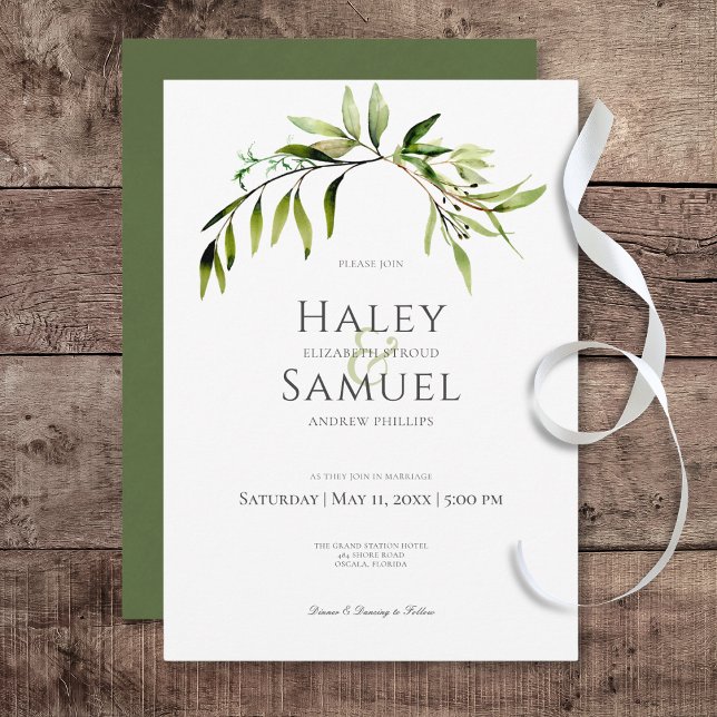 Rustic Botanical Greenery Bough Bröllop Inbjudningar (Rustic Botanical Greenery Bough Wedding Invitation)