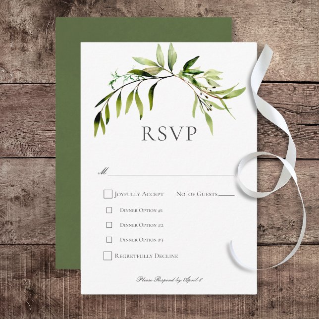 Rustic Botanical Greenery Bough Bröllop Middag OSA Kort (Rustic Botanical Greenery Bough Wedding Response Card with Dinner Options)