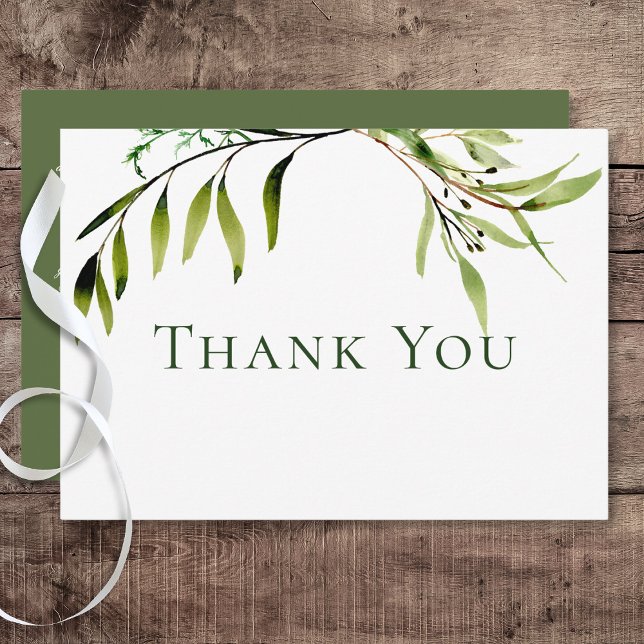 Rustic Botanical Greenery Bough Bröllop Tack Kort (Rustic Botanical Greenery Bough Wedding Thank You Card)