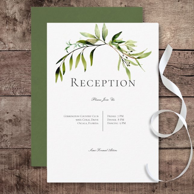 Rustic botanical Greenery Bough Wedding Reception Tilläggskort (Rustic Botanical Greenery Bough Wedding Reception Card)