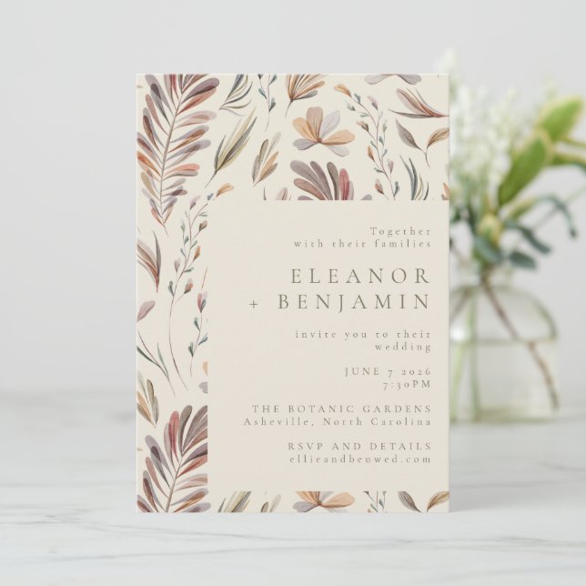 Rustic botanical Greenery Earth Boho Fall Wedding Inbjudningar (Stående Fram)
