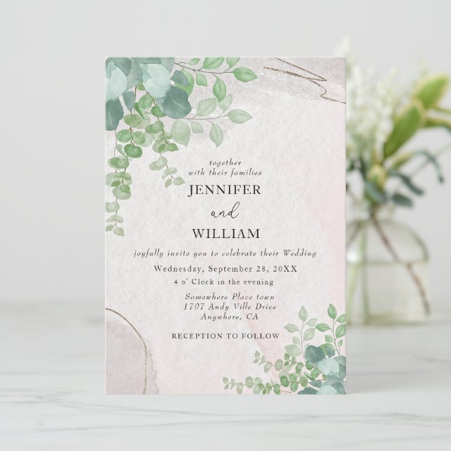 Rustic Botanical Greenery Eucalyptus Bröllop Inbjudningar (Stående Fram)