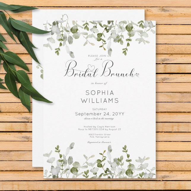 Rustic Botanical Greenery Möhippa Brunch Inbjudningar (Rustic Botanical Greenery Bridal Brunch Invitation)