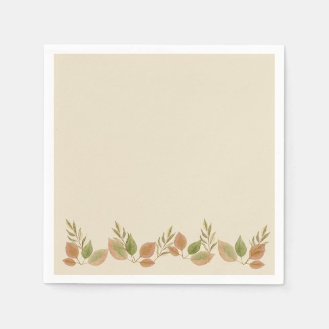 Rustic Botanical Leaf Border Napkins | Soft Autumn Pappersservett (Framsidan)