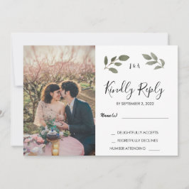 Rustic botanical monogrammed photo Wedding RSVP Inbjudningar