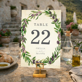 Rustic Botanical Olive Wreath Table Number Card Bordsnummer