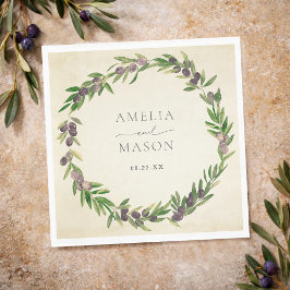Rustic Botanical Olive Wreath Wedding Napkins Pappersservett