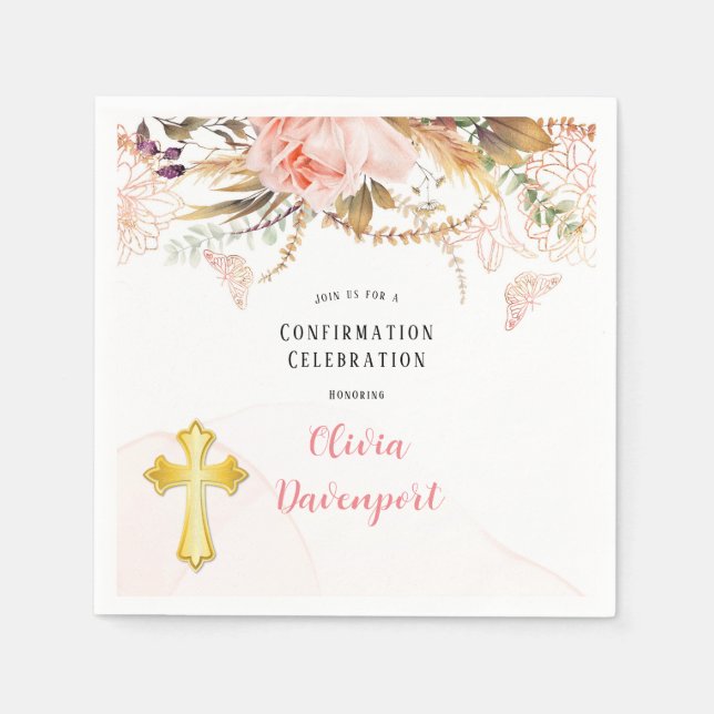 Rustic Botanical Peony Butterfly Bekräftelse Pappersservett (Framsidan)