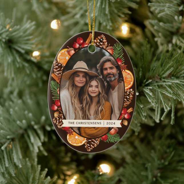 Rustic Botanical Pinecones Gräs Photo Julgransprydnad Keramik (Träd)