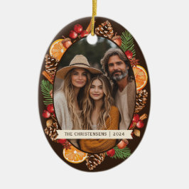 Rustic Botanical Pinecones Gräs Photo Julgransprydnad Keramik