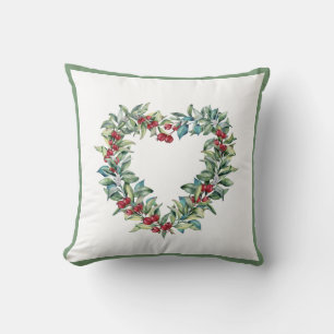 Rustic Botanical Red Berries Greenery Löv Simple Kudde