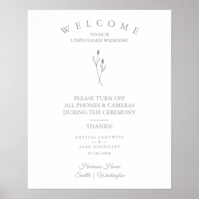 Rustic Botanical Simple Wedding Unplugged Ceremony Poster (Framsidan)