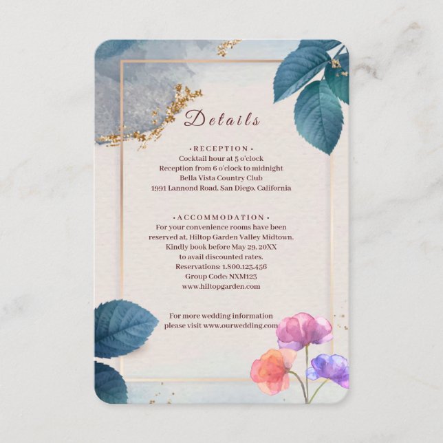 Rustic Botanical Wedding Enclosure Card | Elegant  Tilläggskort (Framsida)