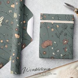 Rustic Botanical Wildblommor in Sage Grönt Peach Presentpapper