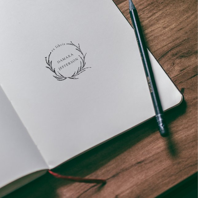 Rustic Botanical Wreath Custom Name Ex Libris Book Stämpel (Skapare uppladdad)