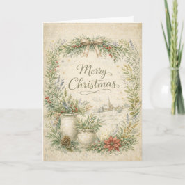 Rustic Botanical Wreath Merry Christmas  Helgkort