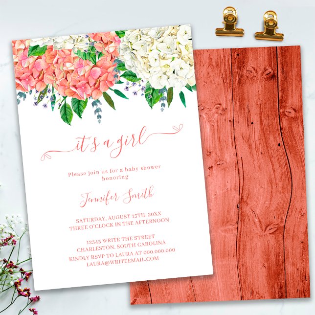 Rustic botaniska Hydrangea Girl Baby Shower Inbjudningar (Skapare uppladdad)