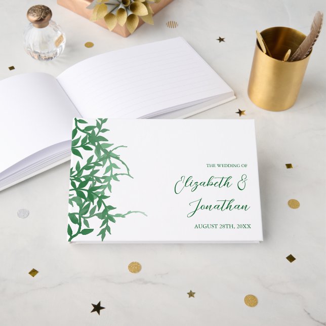 Rustic Botaniska Löv Bröllop Gästböcker (Framsida öppen)