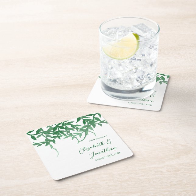 Rustic Botaniska Löv Bröllop Underlägg Papper Kvadrat (Insitu)