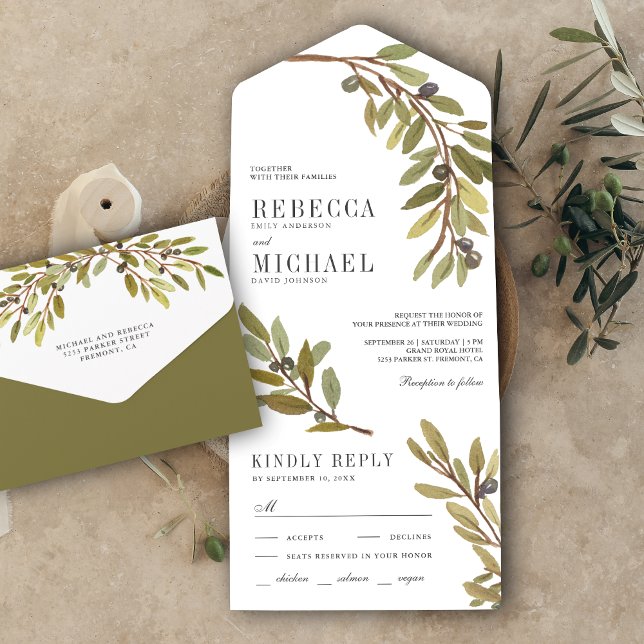 Rustic Botaniska vattenfärgen Olive Gren Bröllop (Skapare uppladdad)