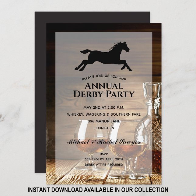Rustic Bourbon Derby Horse Tävla Party bjudande in (Instant download available in our collection to send your invite digitally or print yourself.)