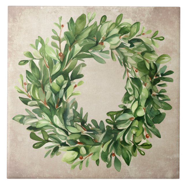 Rustic Boxwood Wandees Watercolor Farmhouse Kakelplatta (Framsidan)