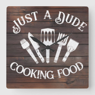 Rustic "Boy Cooking Food" Wall Clock - Lustigt BBQ Fyrkantig Klocka