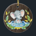 Rustic Boy Elephant Baby Shower Blue Julgransprydnad Keramik<br><div class="desc">Rustic Boy Elephant Baby Shower Blue Ceramic Ornament</div>