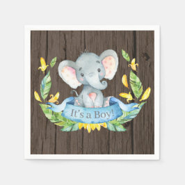 Rustic Boy Elephant Baby Shower Blue Napkins Pappersservett