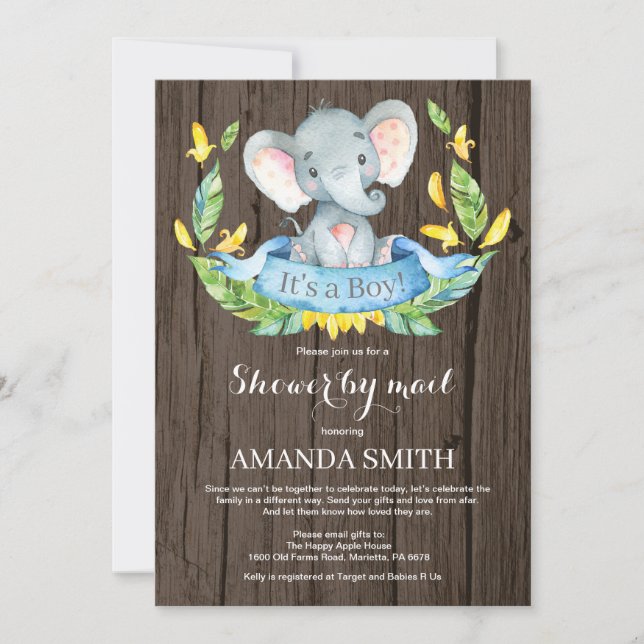 Rustic Boy Elephant Baby Shower by Mail Inbjudningar (Framsida)