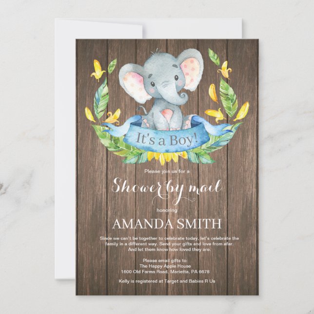 Rustic Boy Elephant Baby Shower by Mail Inbjudningar (Framsida)