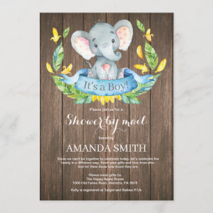 Rustic Boy Elephant Baby Shower by Mail Inbjudningar
