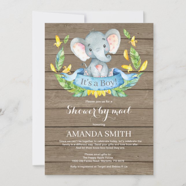 Rustic Boy Elephant Baby Shower by Mail Inbjudningar (Framsida)