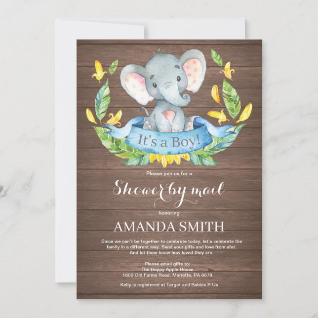 Rustic Boy Elephant Baby Shower by Mail Inbjudningar (Framsida)