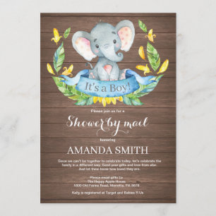 Rustic Boy Elephant Baby Shower by Mail Inbjudningar
