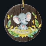 Rustic Boy Elephant Baby Shower Gult Julgransprydnad Keramik<br><div class="desc">Rustic Boy Elephant Baby Shower Gult Ceramic Ornament</div>