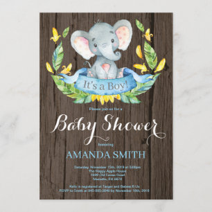 Rustic Boy Elephant Baby Shower-inbjudan Inbjudningar