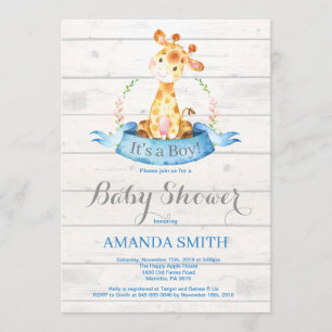 Rustic Boy Giraffe Baby Shower Blue Inbjudningar