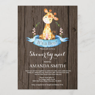 Rustic Boy Giraffe Baby Shower efter e-postinbjuda Inbjudningar