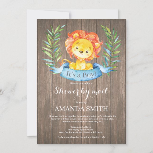 Rustic Boy Lejon Baby Shower by Mail Inbjudningar (Framsida)