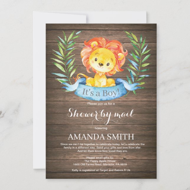 Rustic Boy Lejon Baby Shower by Mail Inbjudningar (Framsida)