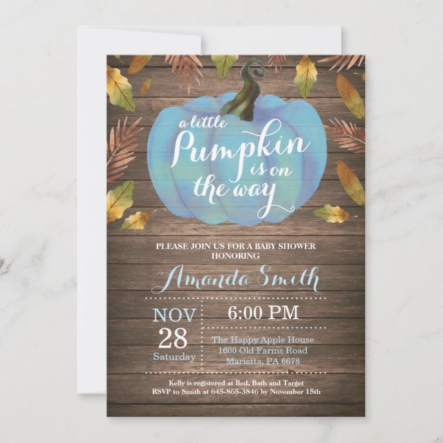 Rustic Boy Pumpkin Fall Baby Shower-inbjudan Inbjudningar (Framsida)