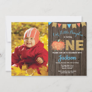 Rustic Boy Pumpkin Fall Birthday-inbjudan Guld Inbjudningar