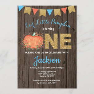 Rustic Boy Pumpkin Fall Birthday-inbjudan Guld Inbjudningar