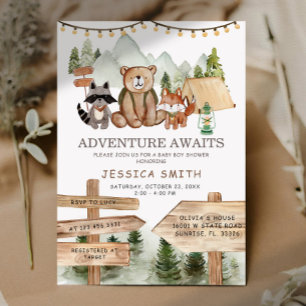 Rustic Boy Woodland Animals Baby Shower Inbjudningar