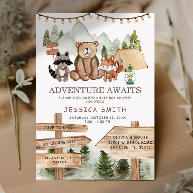 Rustic Boy Woodland Animals Baby Shower Inbjudningar (Skapare uppladdad)