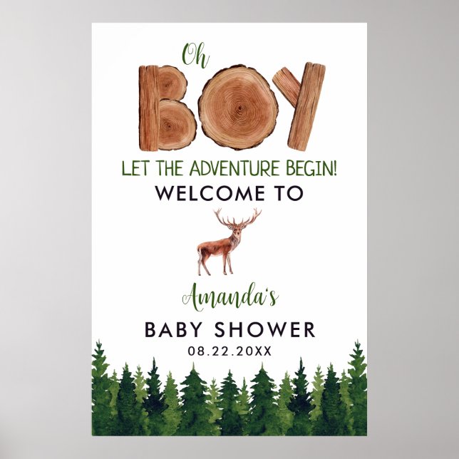 Rustic Boy Woodland Baby Shower Välkommen Poster (Framsidan)