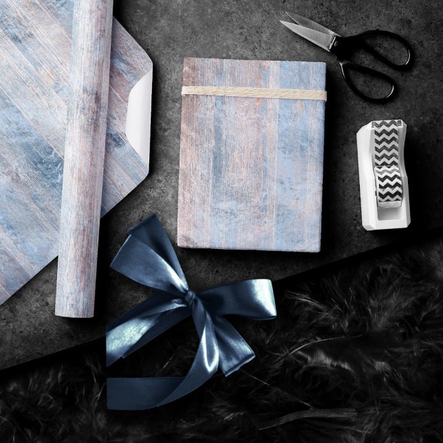 Rustic Branding | Dusty Blue och Copper Wood Plank Presentpapper (Skapare uppladdad)
