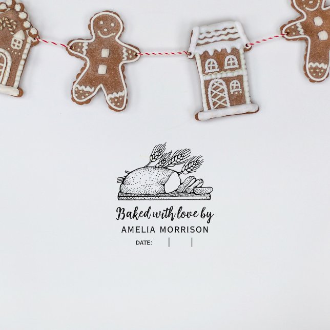 Rustic Bread Loaf Baked med Kärlek eget namn Självfärgande Stämpel (Skapare uppladdad)